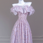 Light purple off-shoulder sequined long ball gown R8273