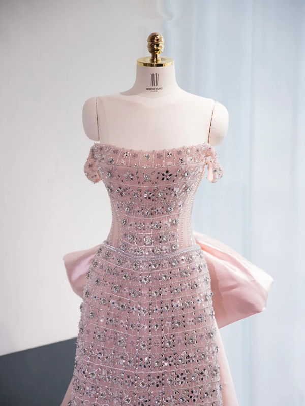 Light pink strapless fitted long ball gown, bridal dress R8969