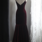 Dark red halter-neck, fitted, bodycon mermaid long ball gown, bridal dress R6831