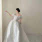 Light dusty blue one‑shoulder, waist‑cinched, slim‑fit, full‑skirted elegant long prom dress R7978
