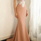 Light pink halter-neck embroidered fitted waist bodycon long ball gown R6713