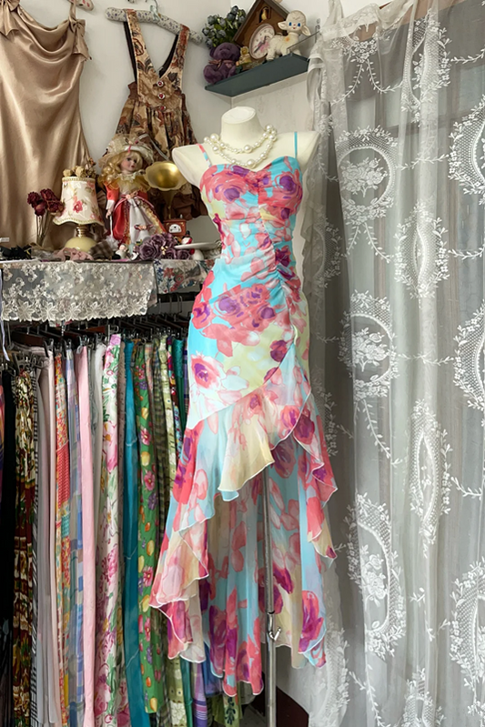 Pink Floral Strapless Waist Slim Fit Sexy Maxi Ball Gown R6153