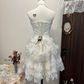 White tube top lace skirt sexy cute short skirt homecoming dress R4173