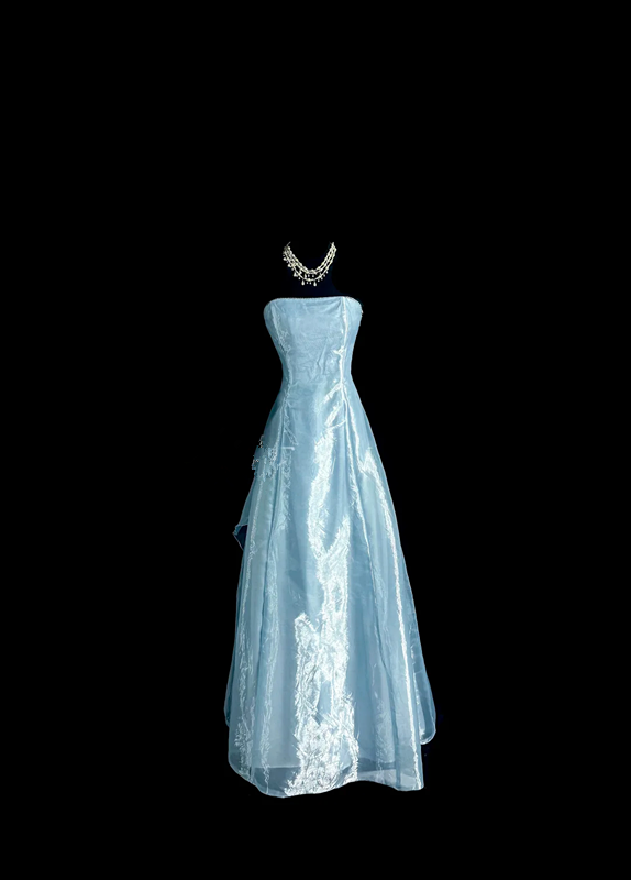 Light blue strapless fitted waist elegant ball gown R6633