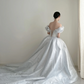 Light dusty blue one‑shoulder, waist‑cinched, slim‑fit, full‑skirted elegant long prom dress R7978