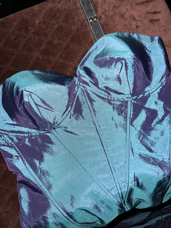 Gray-blue strapless fitted long ball gown R7031