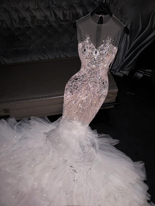 Light pink sleeveless fitted waist bodycon sexy long ball gown, bridal dress R8759