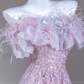 Light purple off-shoulder sequined long ball gown R8273