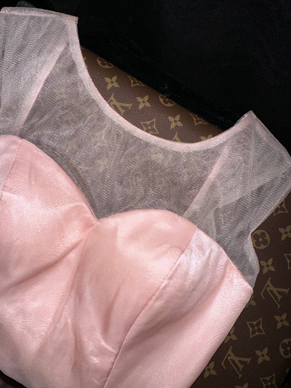 Light pink sleeveless fitted waist elegant long ball gown R6992