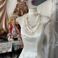 White halter neck satin waist slim fit A-line temperament sexy long skirt ball gown R6194