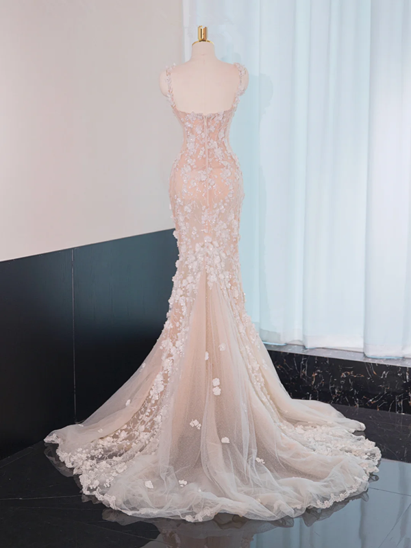 Light pink halter-neck fitted bodycon long ball gown, bridal dress R8999