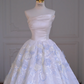 White tube top waist light blue puffy skirt long dress bridal dress R5854