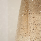 Gold V-neck fitted sequined long ball gown, perfect for a sexy bridal gown R8484