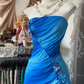 Gradient blue strapless, fitted, fishtail gown, ball gown R6352