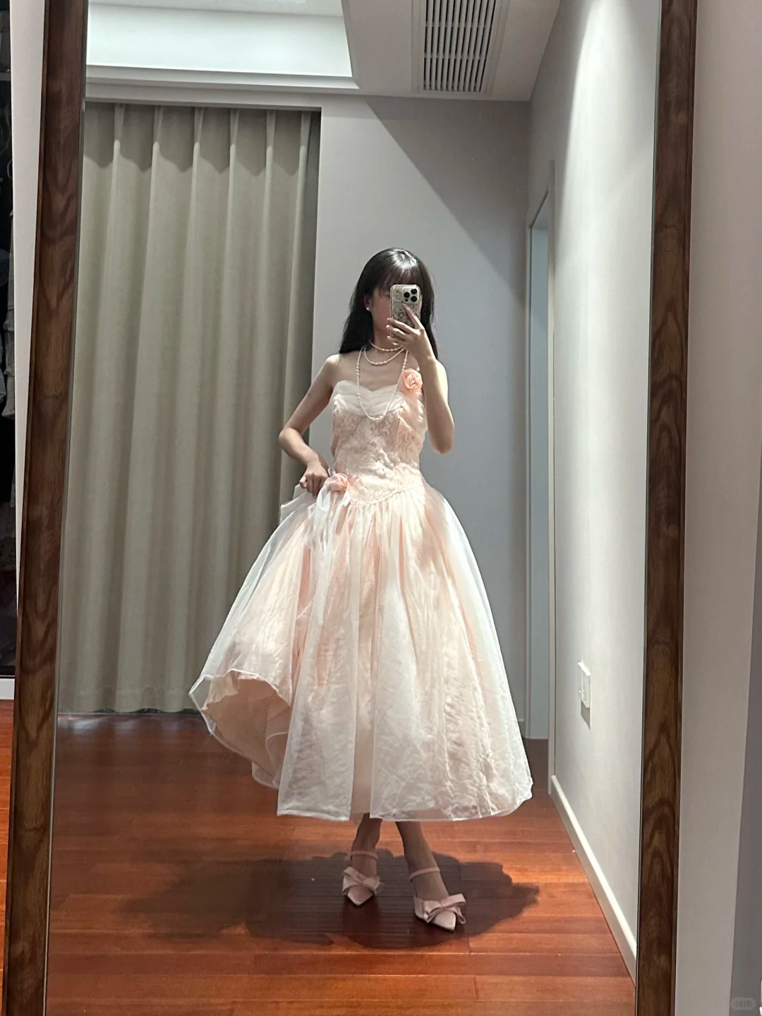 Light pink strapless fitted long ball gown, bridal dress R8849