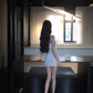 White one-shoulder design, slim waist, A-line short skirt, homecoming dress R5062
