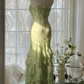 Light green sequined halter-neck fitted bodycon long ball gown R6553