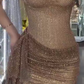 Brown sequined suspenders low-cut sexy waist slim hip skirt homecoming dress R5482
