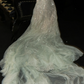 Light green sequined halter-neck fitted long ball gown R8819