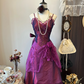 Dark purple suspenders, slim waist, slimming, A-line, charming short skirt, homecoming dress R4249