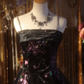 Black Spaghetti Strap Waist-Cinched Vintage Floral Puff-Skirt Ball Gown R7394