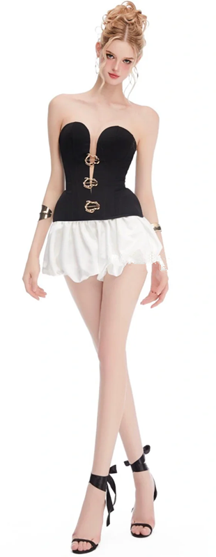 Black tube top slim fit white bud skirt short skirt homecoming dress R4371