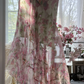 Light pink floral print halter top, fitted waist, irregular hem, long ball gown R7667