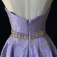 Purple pleated design strapless waist satin A-line skirt homecoming dress R4981