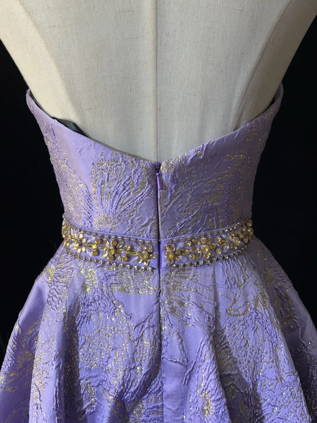 Purple pleated design strapless waist satin A-line skirt homecoming dress R4981