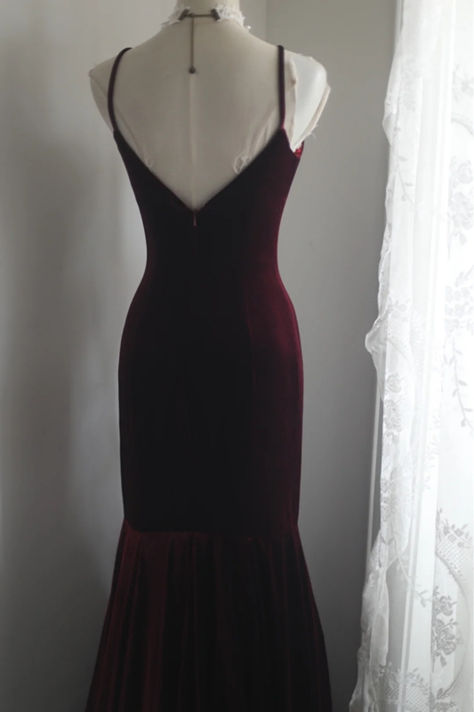 Dark red halter-neck, fitted, bodycon mermaid long ball gown, bridal dress R6831