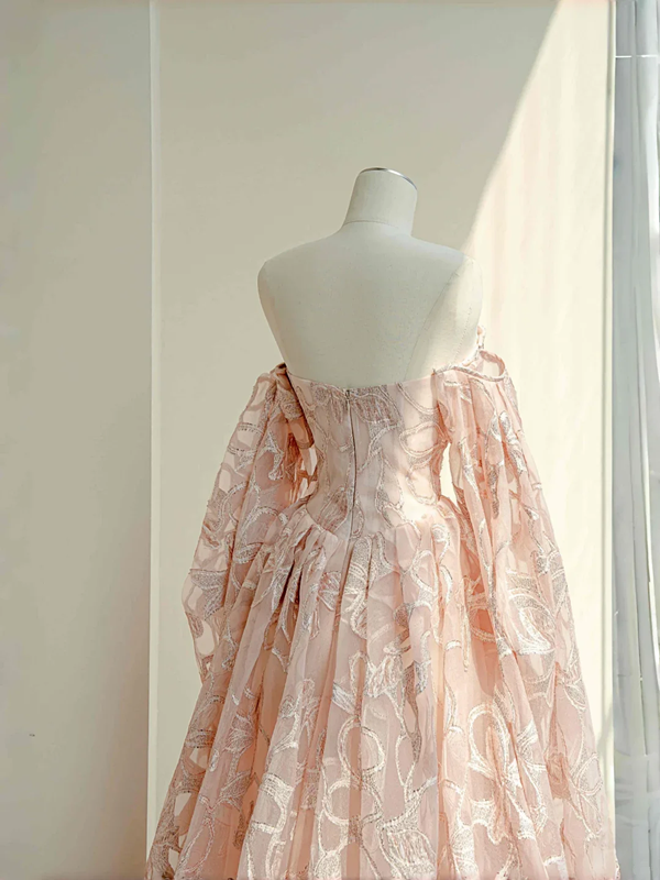 Pink tube top slim waist long skirt, prom dress R5678