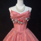 Pink halter chest 3D flower waist slim lace skirt design short skirt homecoming dress R4940