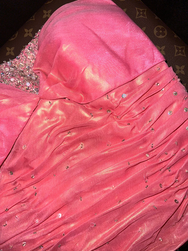 Pink strapless fitted waist elegant fairy long ball gown R6912