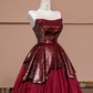 Deep red strapless, fitted waist sequined red ball gown with a full skirt, bridal dress R8360