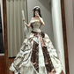 Light brown checkered strapless waist-cinching long ball gown R8636