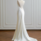 White halter-neck, fitted waist, backless, sexy bodycon long ball gown R8188