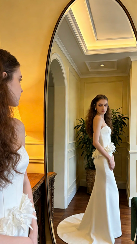 White strapless fitted long ball gown R8700