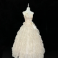 Light apricot strapless, fitted waist, full skirt, long ball gown, bridal dress R9059