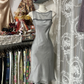 Grey sleeveless fitted waist midi ball gown R6393