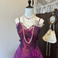 Dark purple suspenders, slim waist, slimming, A-line, charming short skirt, homecoming dress R4249