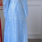 Blue Long-Sleeve Sequin Fitted-Waist Slim-Fit Sexy Long Prom Gown / Bridal Gown R5912