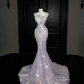 Light pink diamond suspenders waist hip-hugging fishtail sexy long skirt, prom dress R5642