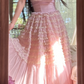 Light pink strapless fitted waist tiered skirt long ball gown R7747