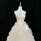 Light apricot strapless, fitted waist, full skirt, long ball gown, bridal dress R9059