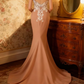 Light pink halter-neck embroidered fitted waist bodycon long ball gown R6713