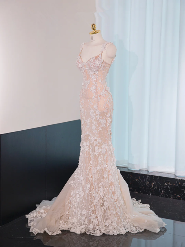 Light pink halter-neck fitted bodycon long ball gown, bridal dress R8999