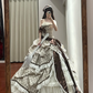 Light brown checkered strapless waist-cinching long ball gown R8636