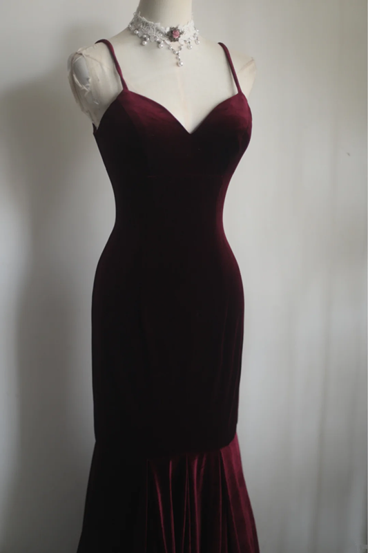 Dark red halter-neck, fitted, bodycon mermaid long ball gown, bridal dress R6831