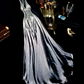 Grey halter neck beaded fitted long ball gown R6871