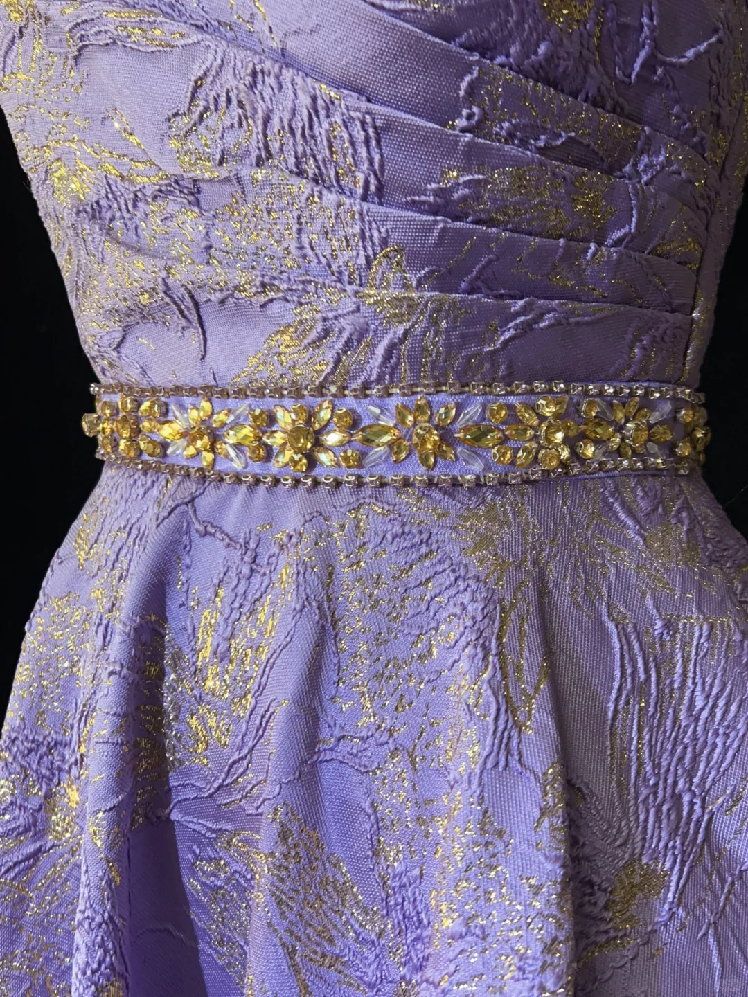 Purple pleated design strapless waist satin A-line skirt homecoming dress R4981